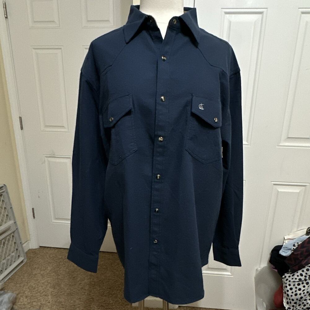 Coevals Club Men's L Blue Solid Long Sleeve Button-Up Woven Cotton Shirt Pockets